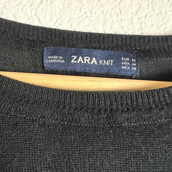 Zara Knit Black Lightweight Crewneck Pullover Sweater Size M - Picture 8 of 8